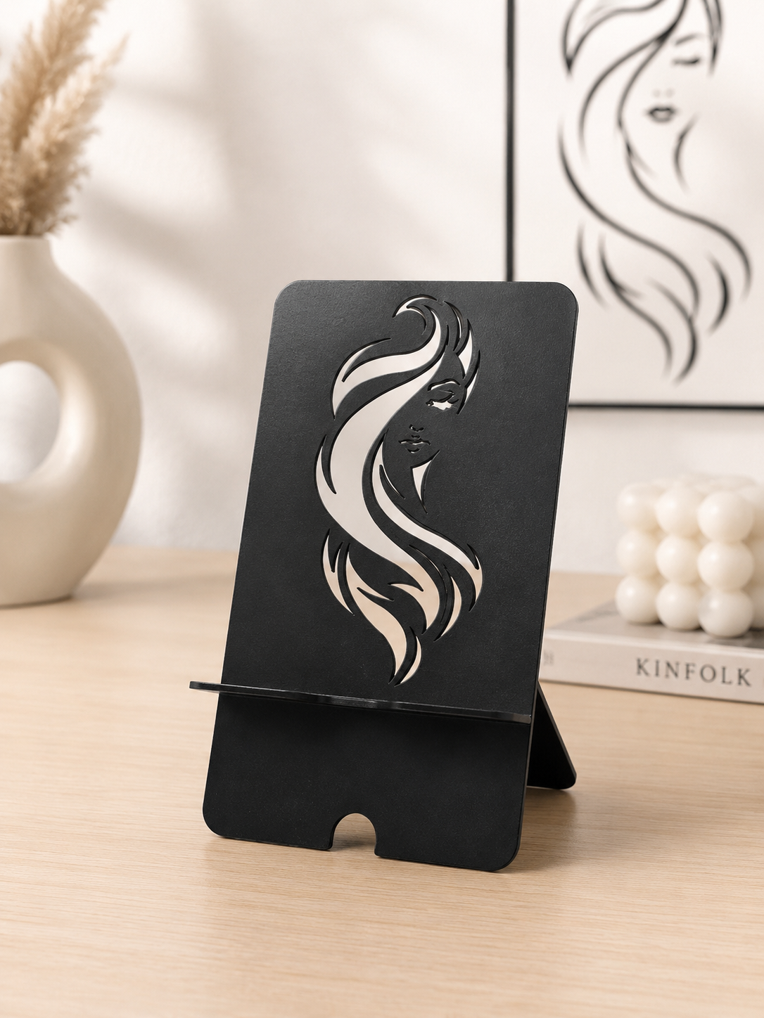Artistic Woman Silhouette Metal Mobile Stand